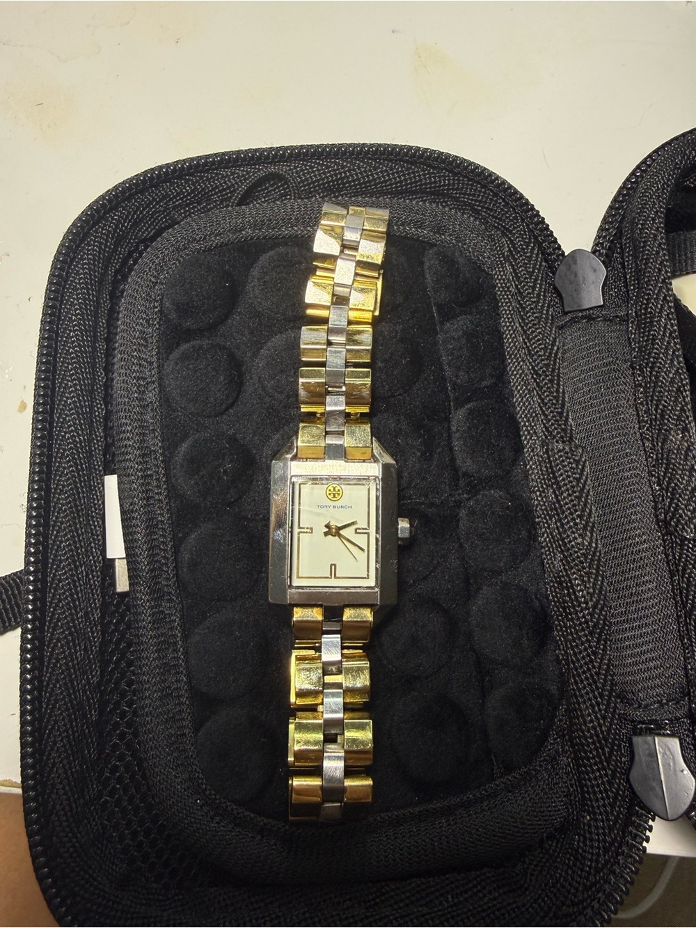 Tory Burch Two-Tone Gold and Silver Rectangular Link Watch